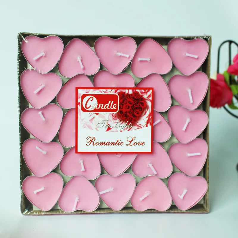 Heart-Shaped Tea Light Candles Set (50pcs) – Romantic Decor for Dates, Weddings & Gifts | Aesthetic Candle Set